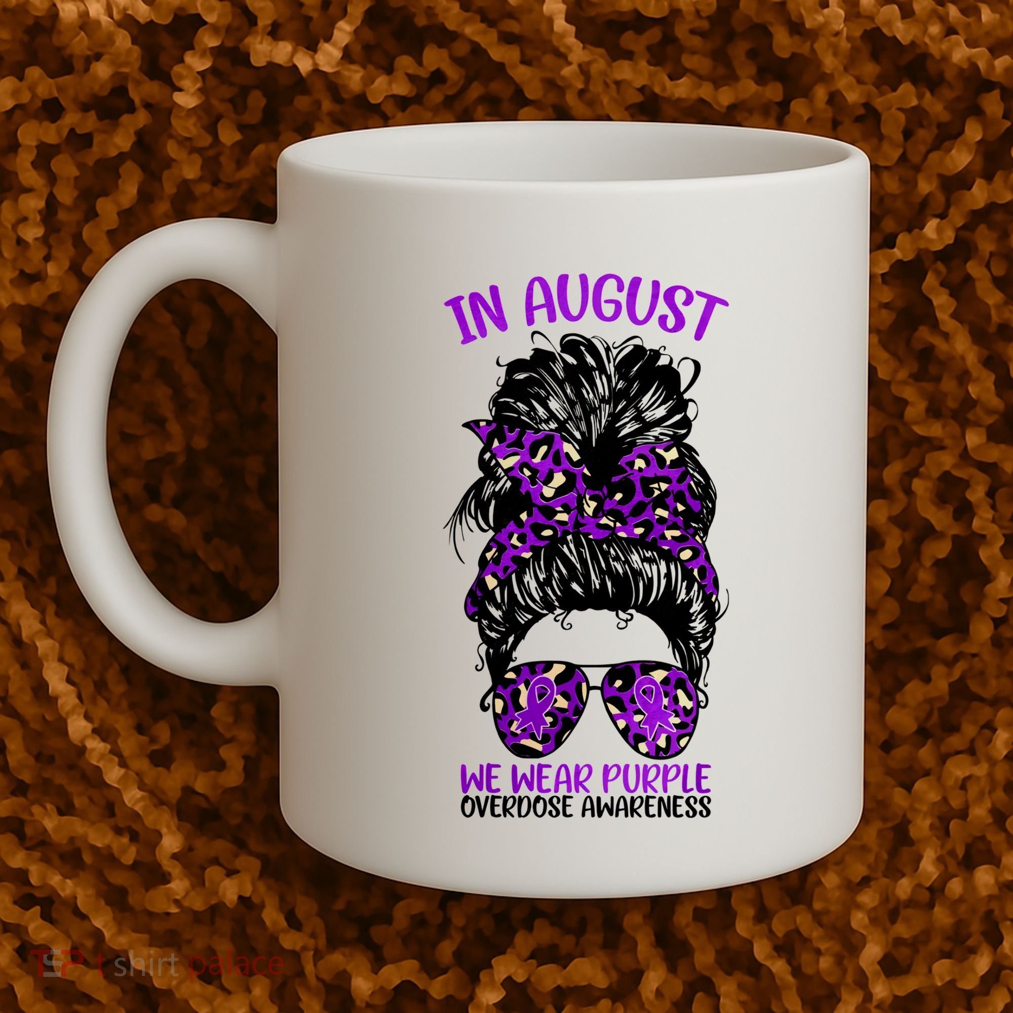 Overdose Awareness In August We Wear Purple Messy Bun Coffee Mug