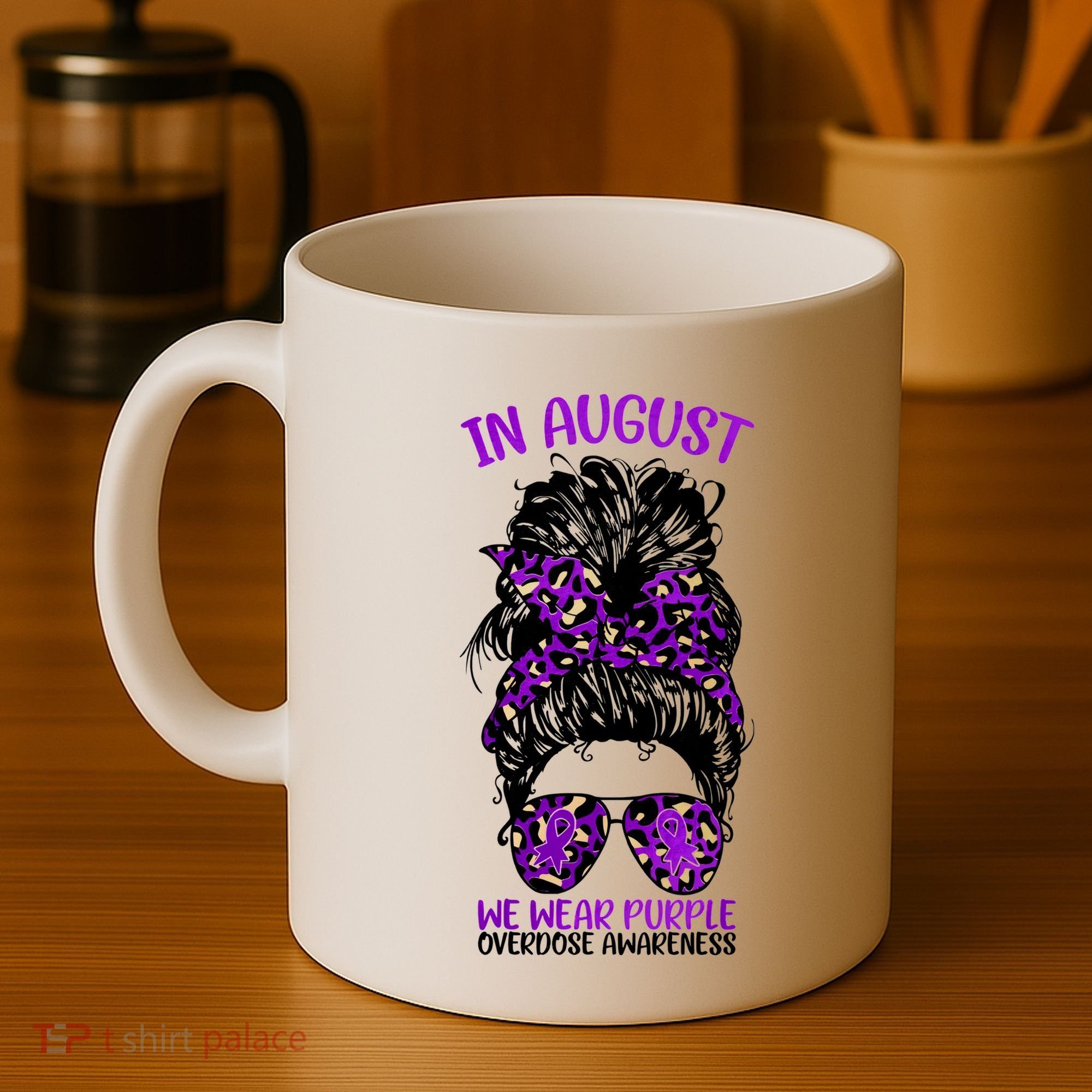 Overdose Awareness In August We Wear Purple Messy Bun Coffee Mug