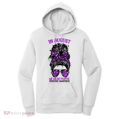 Overdose Awareness In August We Wear Purple Messy Bun Women's Hoodie
