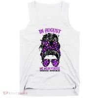 Overdose Awareness In August We Wear Purple Messy Bun Tank Top thumb 0