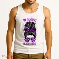 Overdose Awareness In August We Wear Purple Messy Bun Tank Top thumb 3