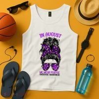 Overdose Awareness In August We Wear Purple Messy Bun Tank Top thumb 4