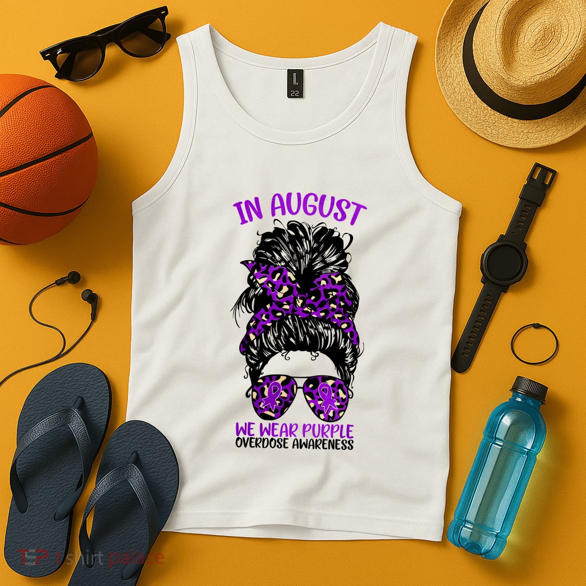 Overdose Awareness In August We Wear Purple Messy Bun Tank Top