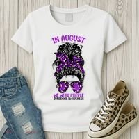 Overdose Awareness In August We Wear Purple Messy Bun Women's T-Shirt thumb 3