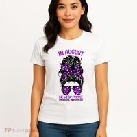 Overdose Awareness In August We Wear Purple Messy Bun Women's T-Shirt thumb 4