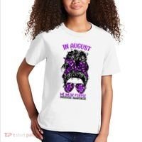 Overdose Awareness In August We Wear Purple Messy Bun Kids T-Shirt thumb 2