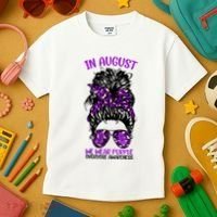 Overdose Awareness In August We Wear Purple Messy Bun Kids T-Shirt thumb 3