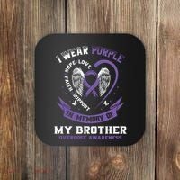 Overdose Awarenessc In Memory Of Brother Purple Ribbon Coaster thumb 0