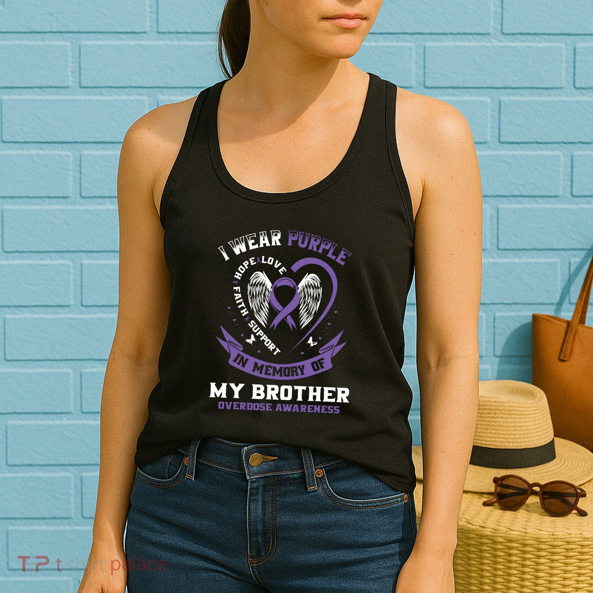 Overdose Awarenessc In Memory Of Brother Purple Ribbon Women's Tank Top