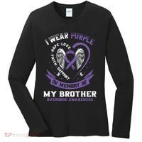Overdose Awarenessc In Memory Of Brother Purple Ribbon Women's Long Sleeve Shirt thumb 0