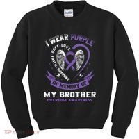 Overdose Awarenessc In Memory Of Brother Purple Ribbon Kids Sweatshirt thumb 0