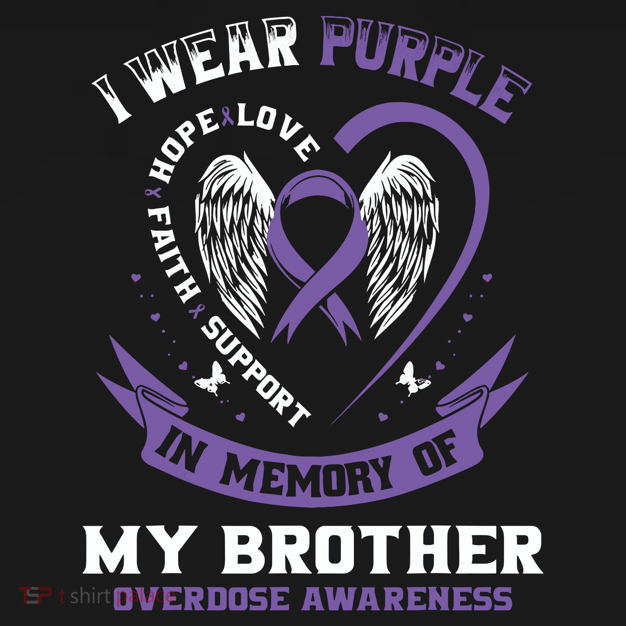 Overdose Awarenessc In Memory Of Brother Purple Ribbon Kids Sweatshirt