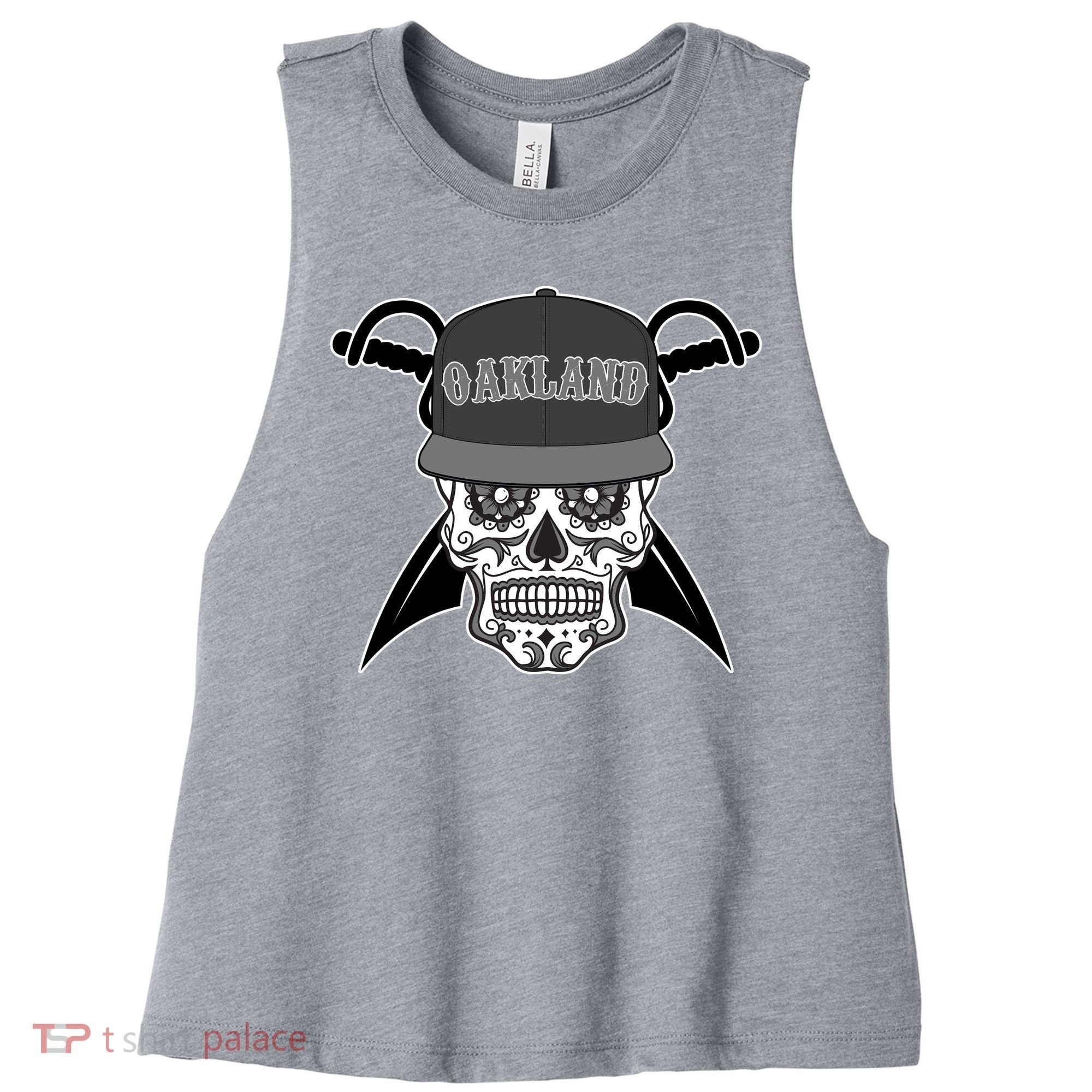 Oakland Day of The Dead Sugar Skull Women's Racerback Cropped Tank