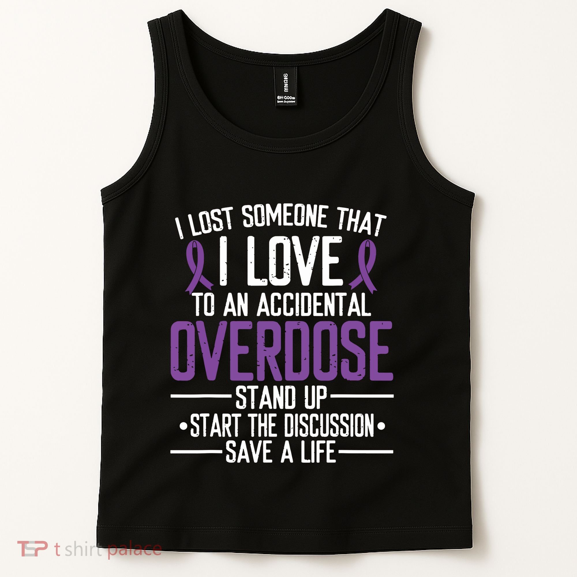 Overdose Awareness Lost Someone I Love Purple Ribbon Tank Top