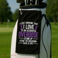 Overdose Awareness Lost Someone I Love Purple Ribbon Golf Towel thumb 2