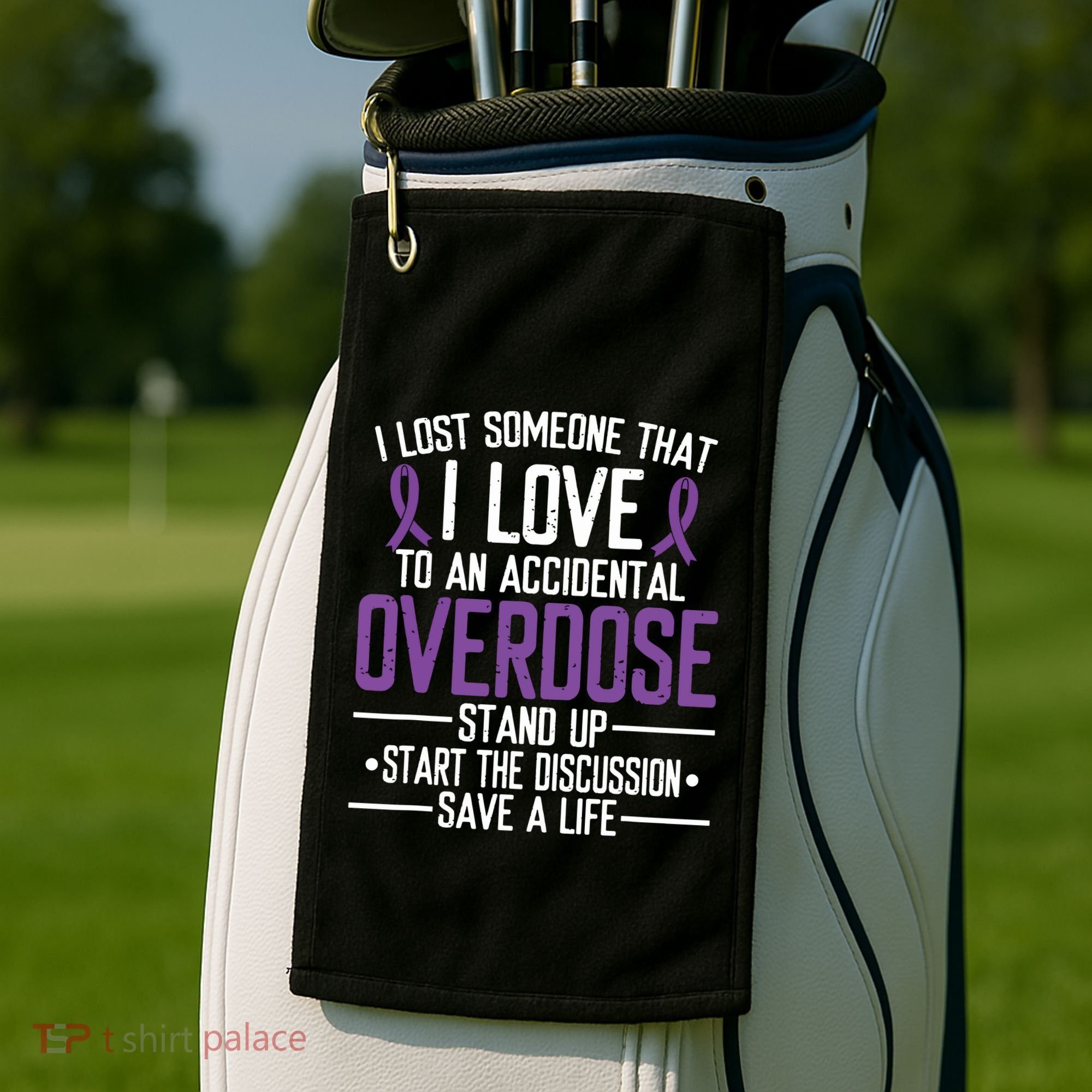 Overdose Awareness Lost Someone I Love Purple Ribbon Golf Towel