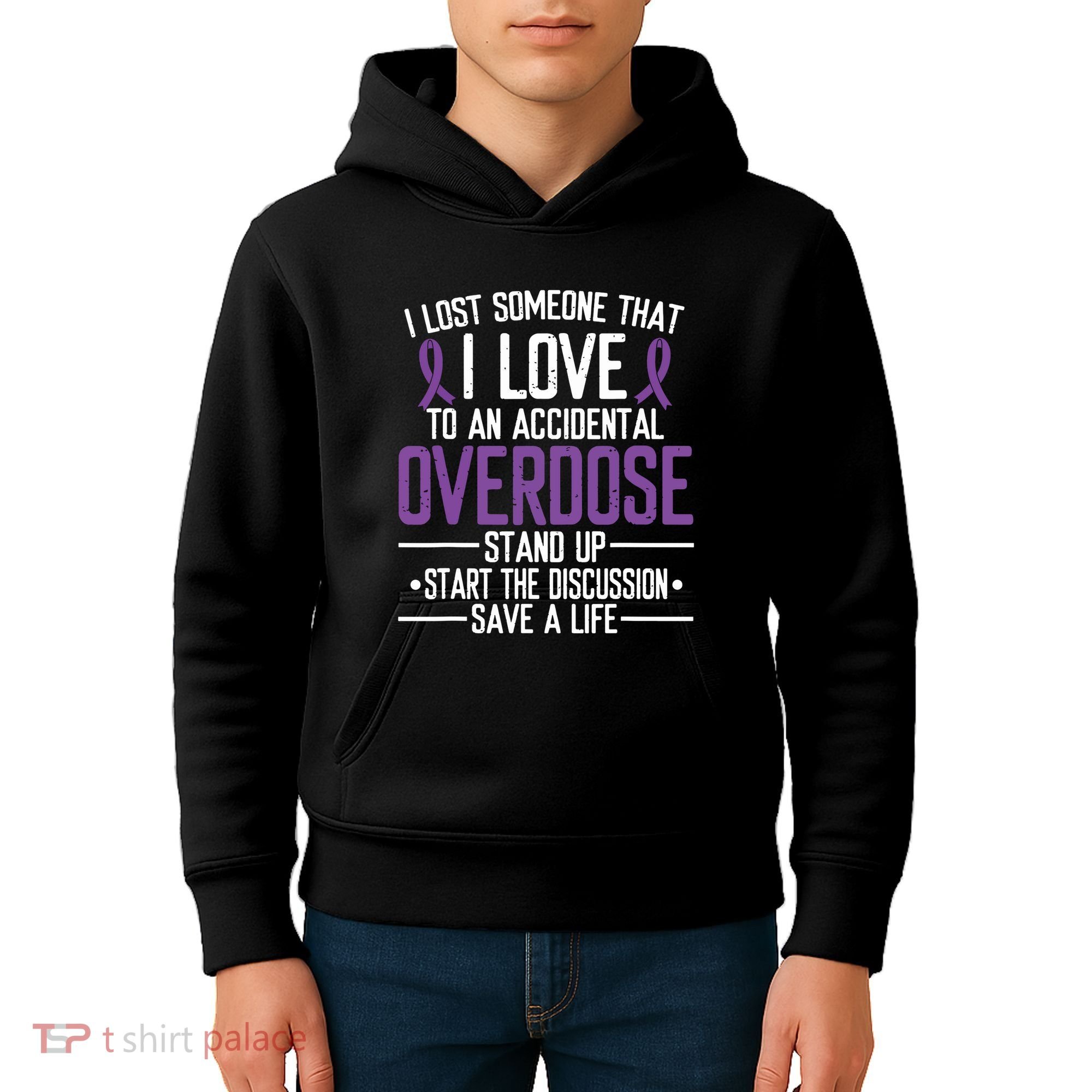 Overdose Awareness Lost Someone I Love Purple Ribbon Kids Hoodie