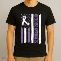 Overdose Awareness Month Flag Purple For Men And Women T-Shirt thumb 3