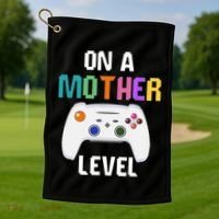 On A Mother Level Up Mothers Day Gamer Mom Retro Controller Gift Golf Towel thumb 1