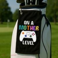 On A Mother Level Up Mothers Day Gamer Mom Retro Controller Gift Golf Towel thumb 2