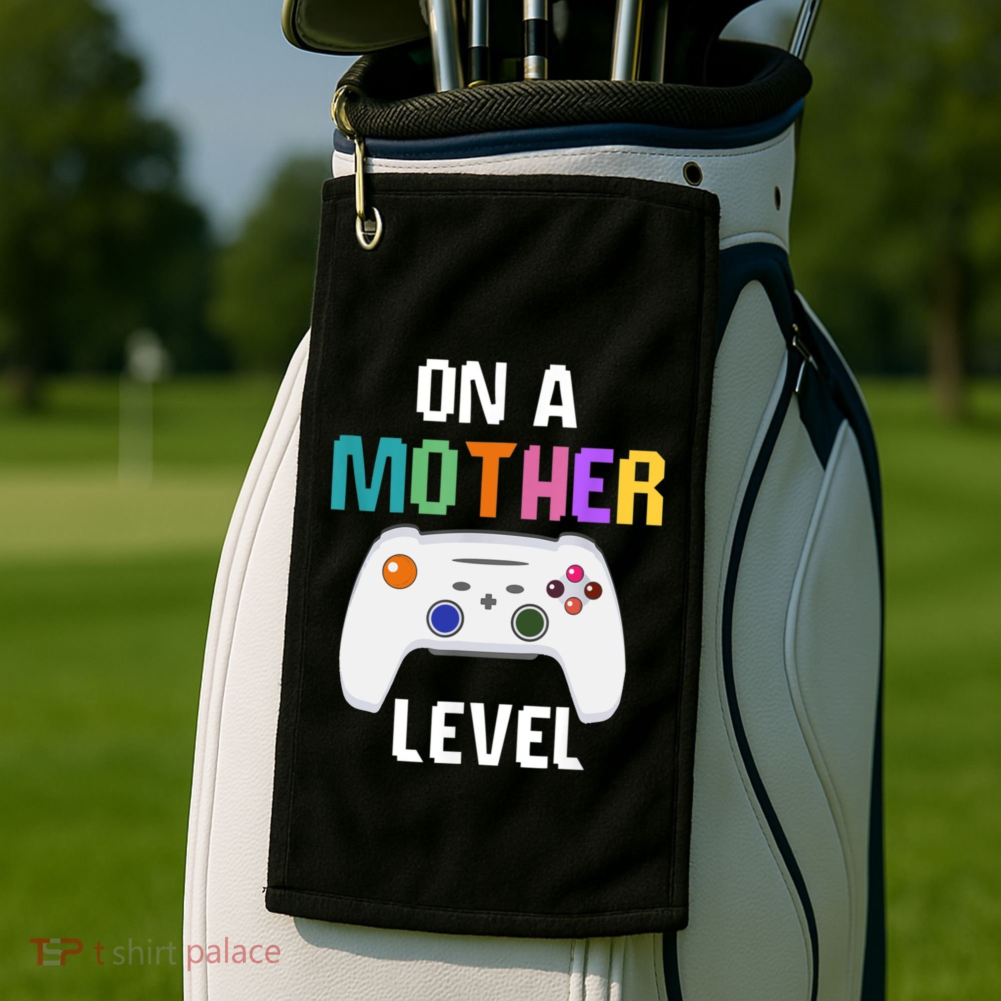 On A Mother Level Up Mothers Day Gamer Mom Retro Controller Gift Golf Towel