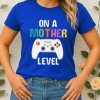 On A Mother Level Up Mothers Day Gamer Mom Retro Controller Gift Women's T-Shirt thumb 2