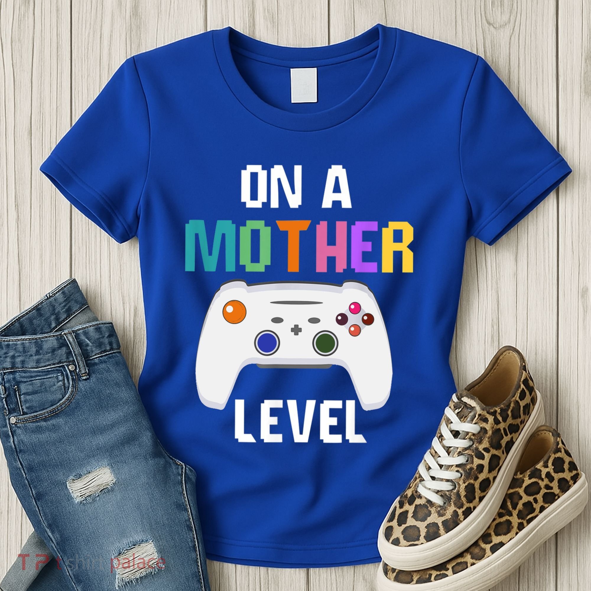 On A Mother Level Up Mothers Day Gamer Mom Retro Controller Gift Women's T-Shirt