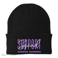 Overdose Awareness Month Support Squad Purple Ribbon Gift Beanie thumb 0