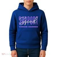 Overdose Awareness Month Support Squad Purple Ribbon Gift Kids Hoodie thumb 4