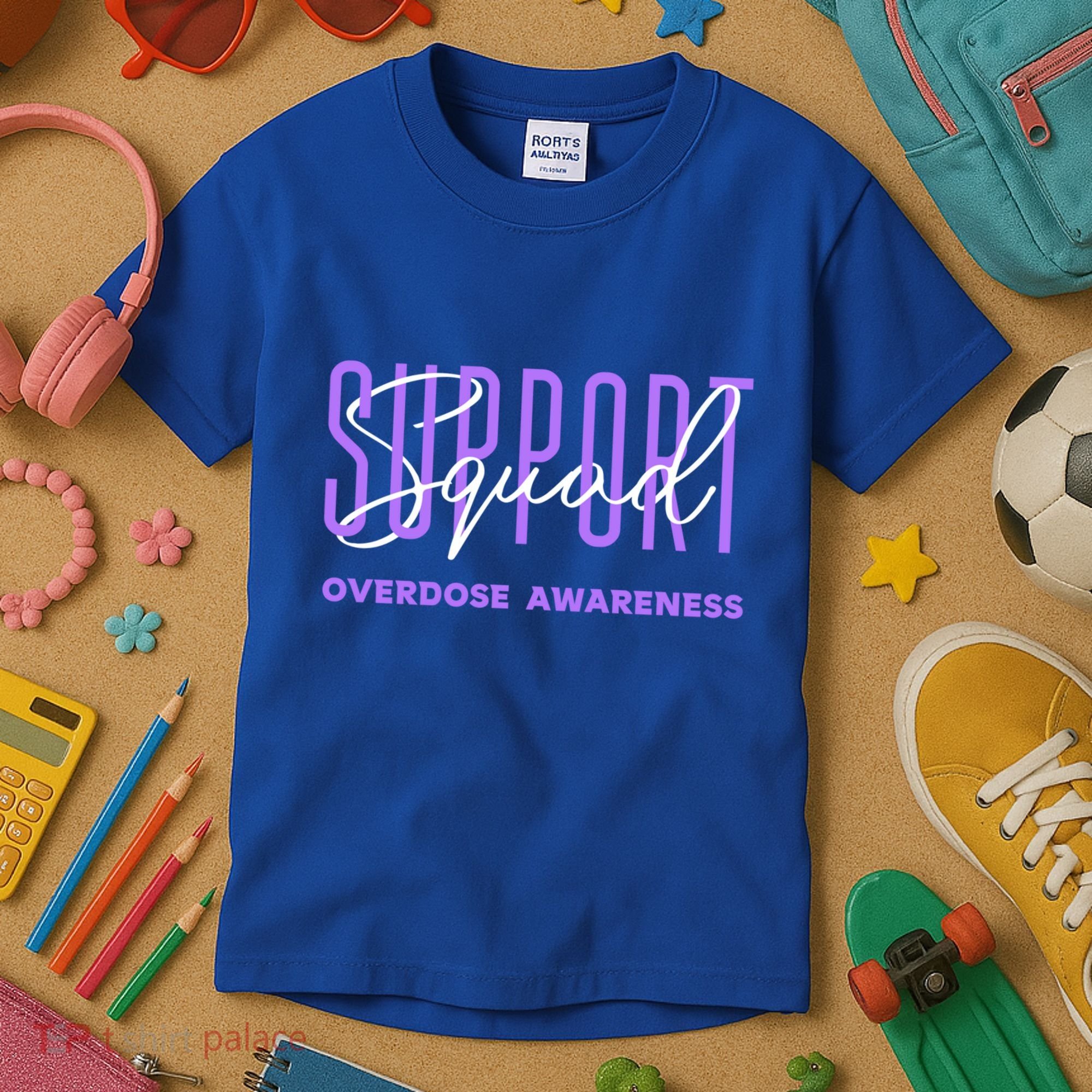 Overdose Awareness Month Support Squad Purple Ribbon Gift Kids T-Shirt