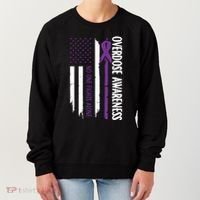 Overdose Awareness Noone Fights Alone Purple Ribbon Flag Women's Sweatshirt thumb 0