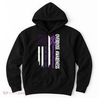 Overdose Awareness Noone Fights Alone Purple Ribbon Flag Hoodie thumb 0