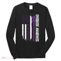 Overdose Awareness Noone Fights Alone Purple Ribbon Flag Long Sleeve Shirt thumb 0
