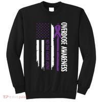 Overdose Awareness Noone Fights Alone Purple Ribbon Flag Sweatshirt thumb 0