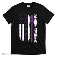 Overdose Awareness Noone Fights Alone Purple Ribbon Flag T-Shirt thumb 0