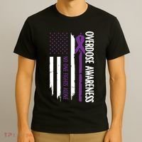 Overdose Awareness Noone Fights Alone Purple Ribbon Flag T-Shirt thumb 3