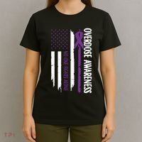 Overdose Awareness Noone Fights Alone Purple Ribbon Flag T-Shirt thumb 4