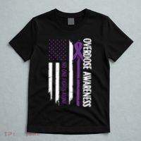 Overdose Awareness Noone Fights Alone Purple Ribbon Flag T-Shirt thumb 5