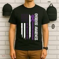 Overdose Awareness Noone Fights Alone Purple Ribbon Flag T-Shirt thumb 6