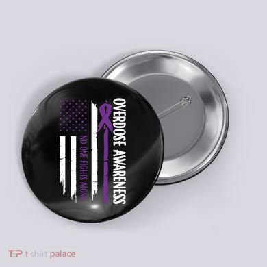 Overdose Awareness Noone Fights Alone Purple Ribbon Flag Button