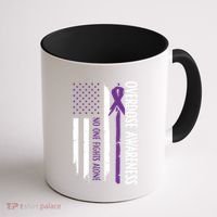 Overdose Awareness Noone Fights Alone Purple Ribbon Flag Coffee Mug thumb 1