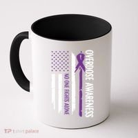 Overdose Awareness Noone Fights Alone Purple Ribbon Flag Coffee Mug thumb 0