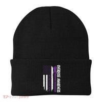 Overdose Awareness Noone Fights Alone Purple Ribbon Flag Beanie thumb 0