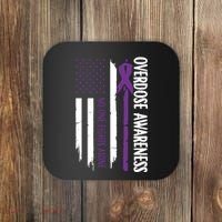 Overdose Awareness Noone Fights Alone Purple Ribbon Flag Coaster thumb 0