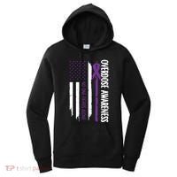 Overdose Awareness Noone Fights Alone Purple Ribbon Flag Women's Hoodie thumb 0