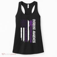 Overdose Awareness Noone Fights Alone Purple Ribbon Flag Women's Tank Top thumb 0