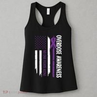 Overdose Awareness Noone Fights Alone Purple Ribbon Flag Women's Tank Top thumb 3