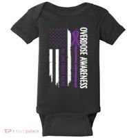 Overdose Awareness Noone Fights Alone Purple Ribbon Flag Baby Bodysuit thumb 0