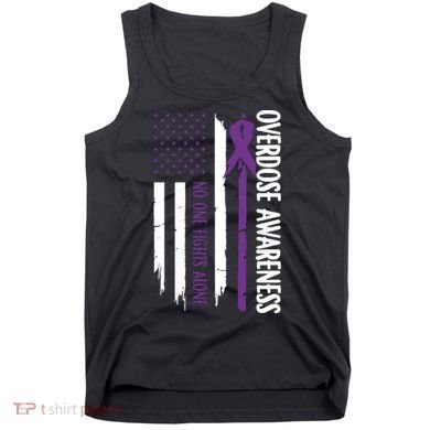 Overdose Awareness Noone Fights Alone Purple Ribbon Flag Tank Top