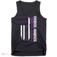 Overdose Awareness Noone Fights Alone Purple Ribbon Flag Tank Top thumb 0
